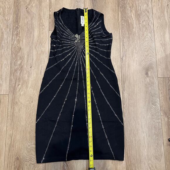 ST.JOHN EVENING Women's Beaded Sequin Embellished Midi Dress Size 6 In Black - Picture 3 of 7